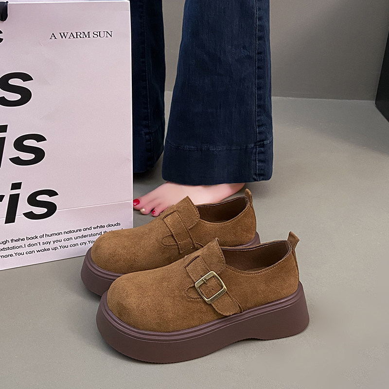 厚底真皮勃肯鞋女2026新款春秋软底一脚蹬单鞋增高反绒皮乐福鞋子