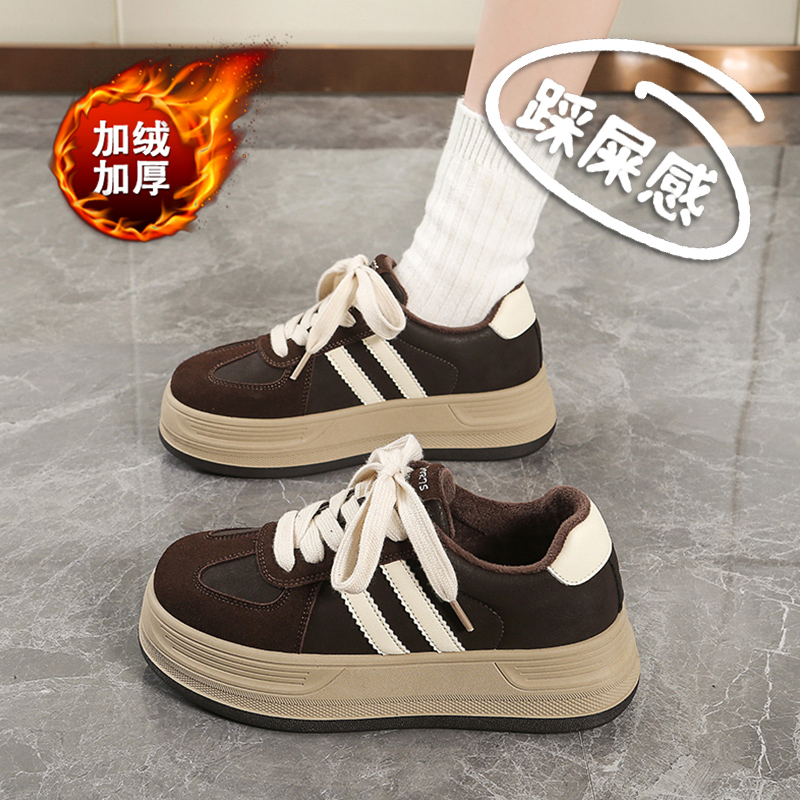 2025超火板鞋女秋冬加绒德训鞋厚底学生二棉鞋34码增高薄绒运动鞋