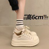 女2026新款 春季 34小码 增高6CM真皮显脚小白鞋 松糕运动板鞋 小个子