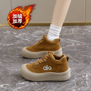 高帮加绒运动鞋女2025超火ins丑萌厚底棉鞋冬季学生版鞋面包鞋子