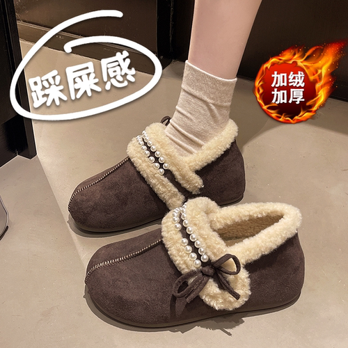加绒老北京布鞋女妈妈棉鞋2025冬季新款一脚蹬中老年保暖鞋子防滑