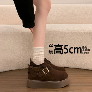 美拉德勃肯女鞋2026新款春季厚底休闲松糕单鞋34码增高乐福鞋真皮