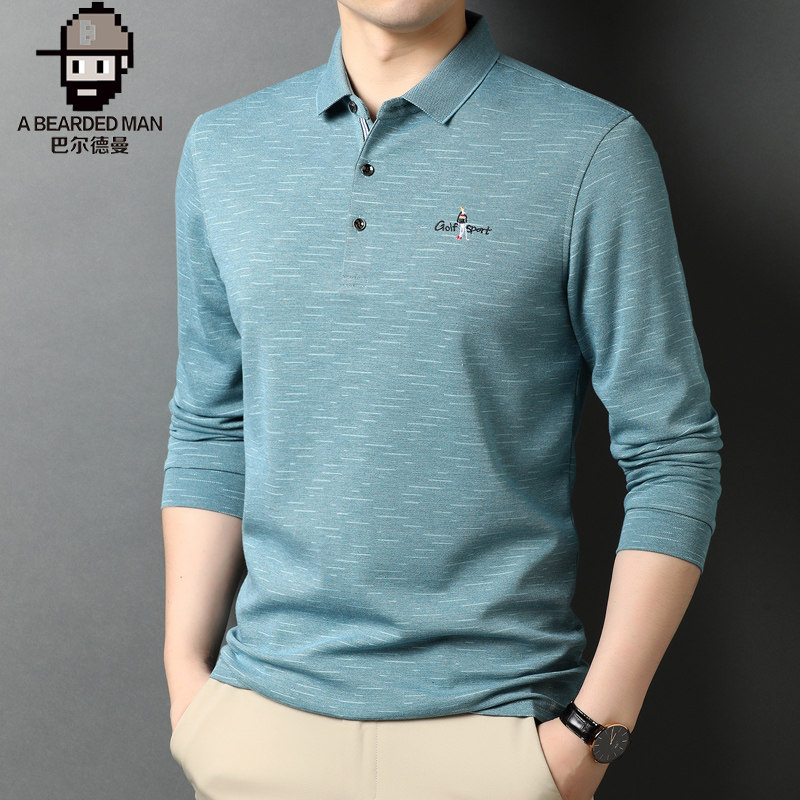 长袖t恤男polo衫春秋季新款中年男士丝光棉带领丅血休闲外穿上衣