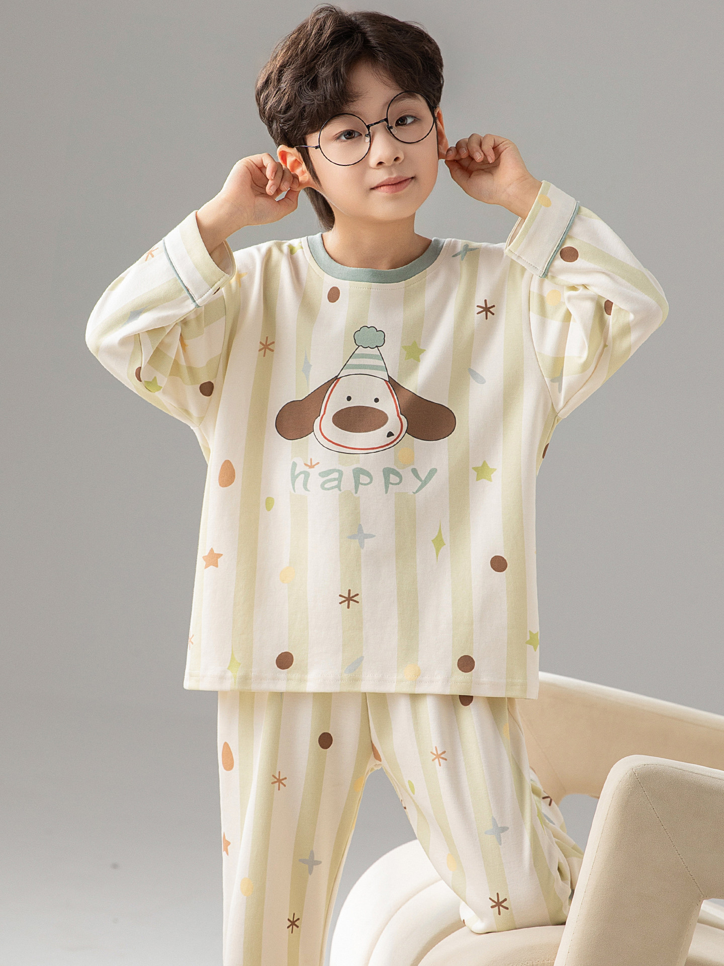 纯棉长袖春秋款男童睡衣中大童儿童男孩青少年家居服冬季薄款套装