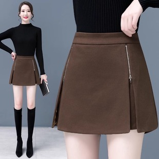 毛呢短裤 裙裤 女春秋裤 双拉链半身裙百搭靴裤 子2025年新款 网红爆款