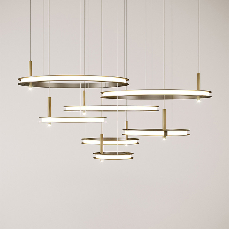 设计师极简轻奢客厅圆圈吊灯北欧创意酒店餐厅艺术样板房高挑吊灯