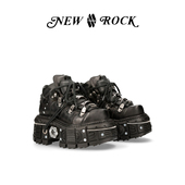 NewRock坦克系列手工定制复古做旧暗黑赛博朋克厚底金属高帮鞋