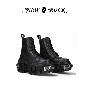 New 暗黑朋克金属坦克系带厚底马丁靴 Rock秋冬新款