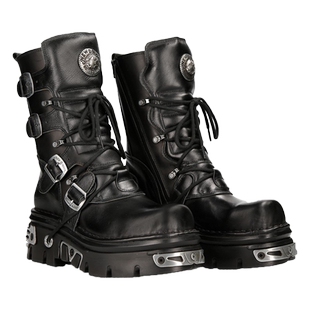 NewRock官方正品西班牙真皮做旧手工定制暗黑朋克中筒金属厚底靴