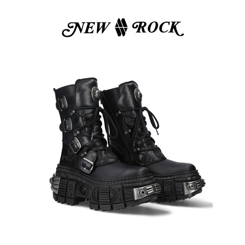 NewRock新款金属朋克厚底靴