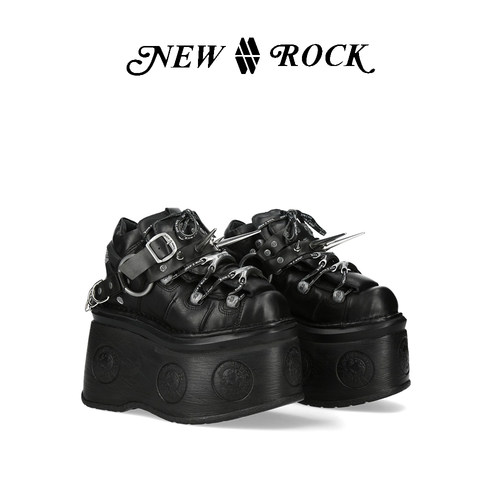 NEW ROCK新款暗黑哥特朋克可拆卸皮带尖刺小众设计潮流增高厚底鞋