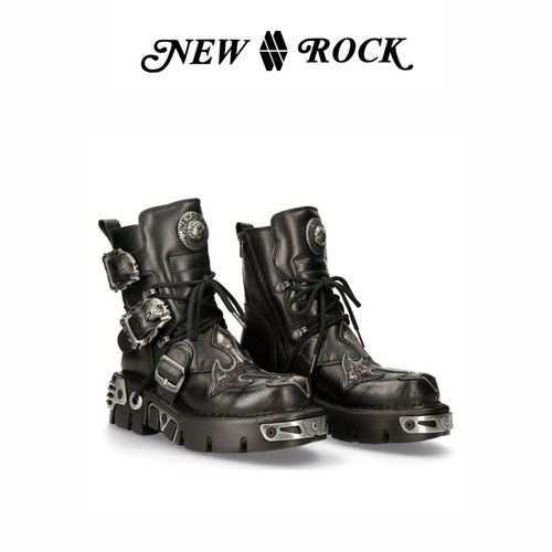 NewRock情侣鞋骷髅厚底短筒靴