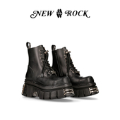NEWROCK宋茜同款 西班牙真皮手工定制做旧厚底朋克马丁靴男女鞋