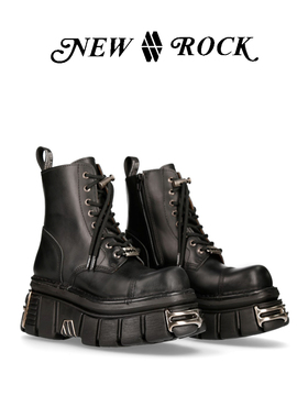 NEWROCK宋茜同款西班牙真皮手工定制做旧厚底朋克马丁靴男女鞋