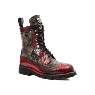 NEWROCK官方正品手工定制真皮雕花撞色休闲短筒靴马丁靴多色