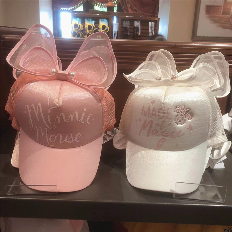 上海迪士尼乐园国内代购米妮蝴蝶结网格夏日鸭舌帽鸭舌帽子成人