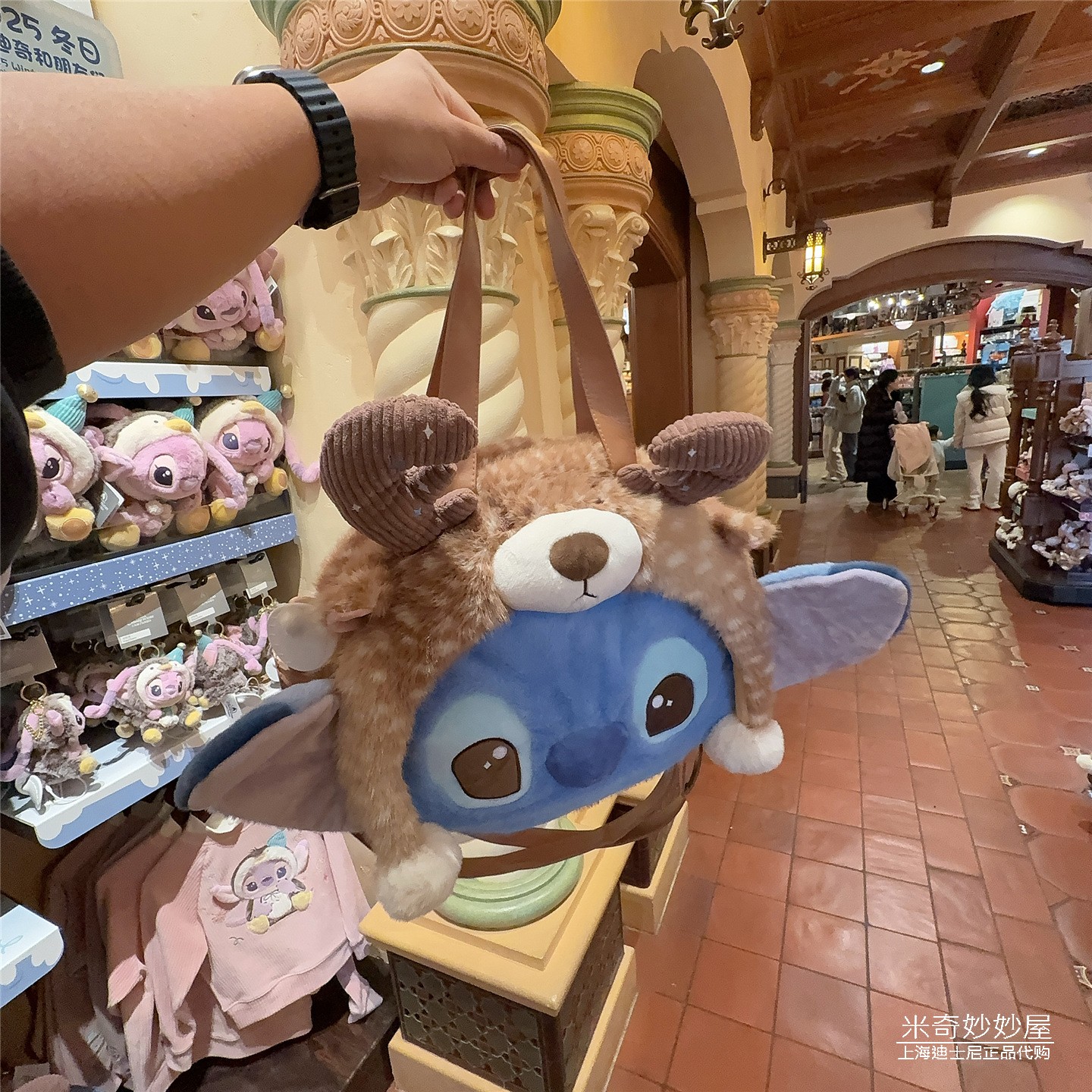 冬日圣诞史迪奇手提大脸单肩包