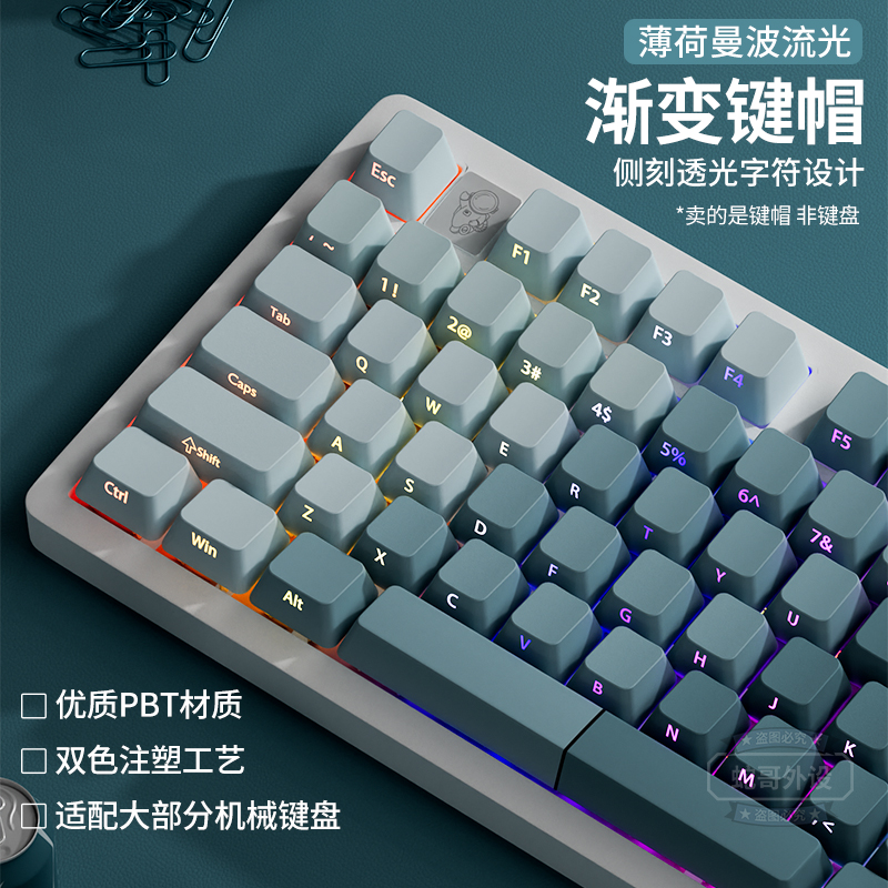 欧希德薄荷曼波流光侧刻渐变键帽