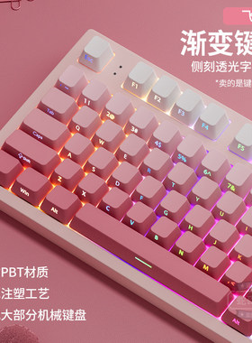 飞花侧刻PBT透光键帽樱花渐变粉原厂键盘键帽68/87/108键made68