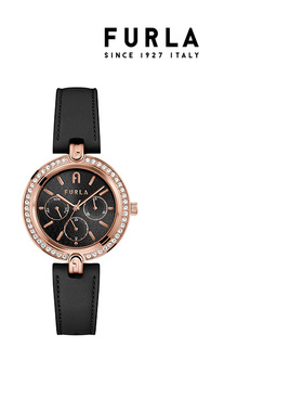 【节日礼物】FURLA芙拉LOGO LINKS系列皮质黑色石英女表36.5MM