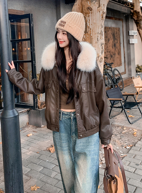 新款现货冬装加绒皮棉外套可脱卸真狐狸毛领2C233-8857-P210K299