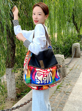 阎双创造正品女包新款单肩斜挎背包轻便大容量布包休闲出游包1684