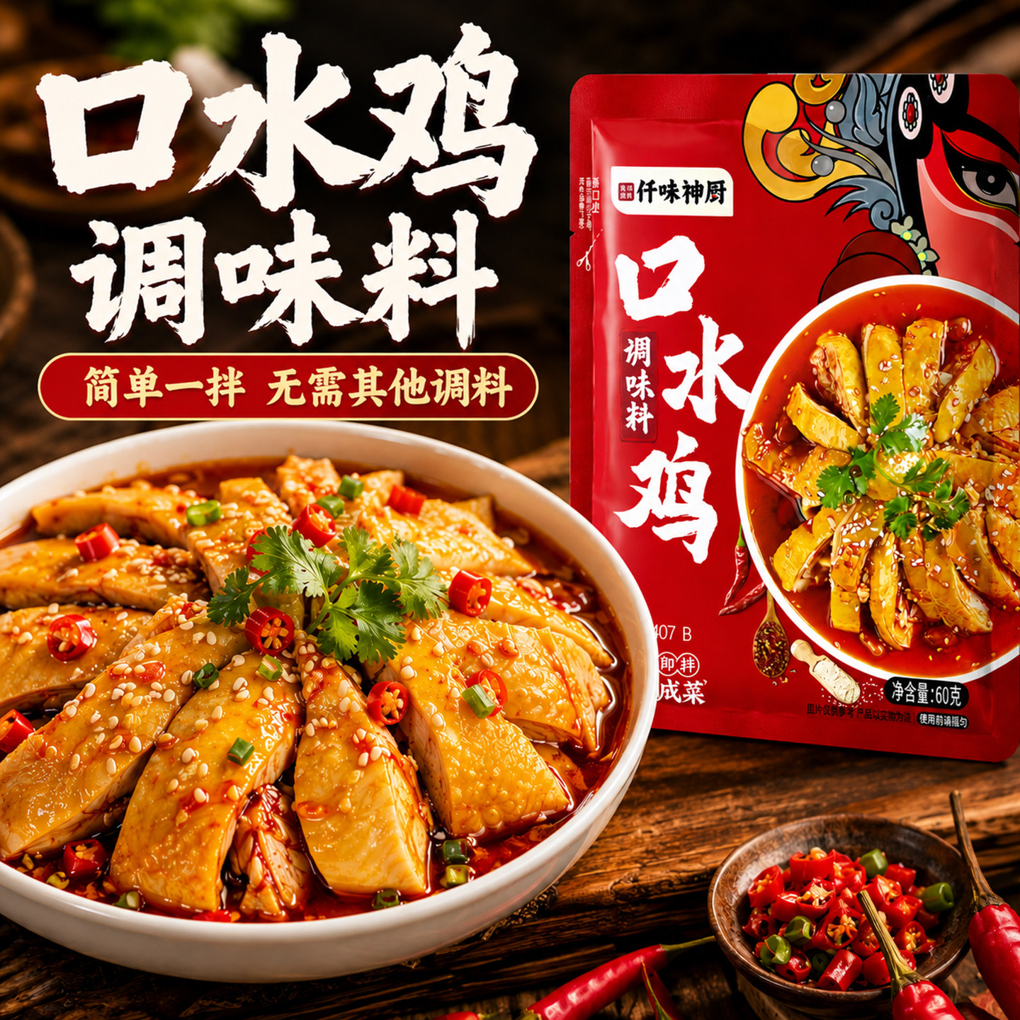 仟味神厨正宗红油麻辣四川重庆味专用口水鸡调味料酱汁凉拌汁私焙