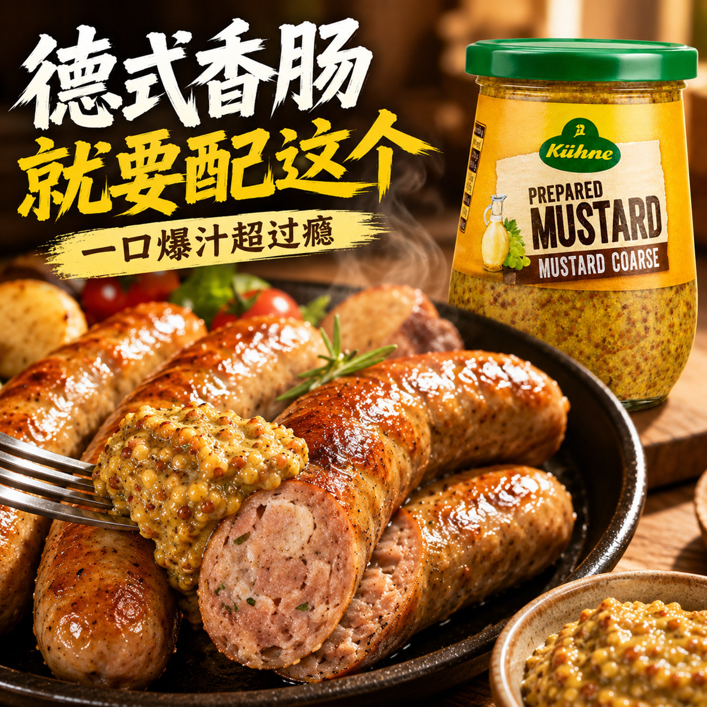 德国原装进口冠利粗粒芥末酱原味正宗黄芥末籽酱汉堡酱蘸烘焙私焙