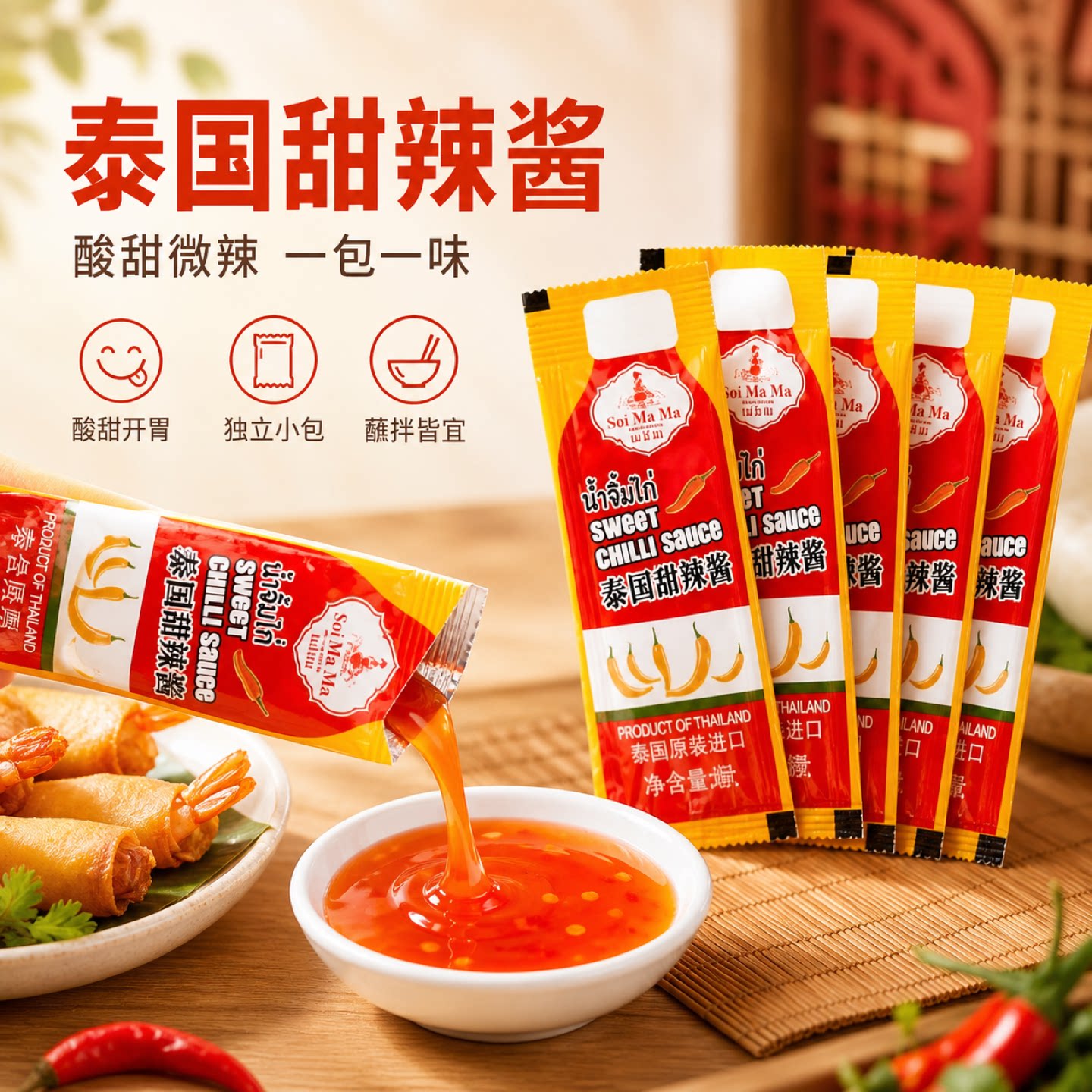 水妈妈泰式甜辣酱泰国进口炸鸡手抓饼烤肉烧烤琥珀蘸酱小包装商用