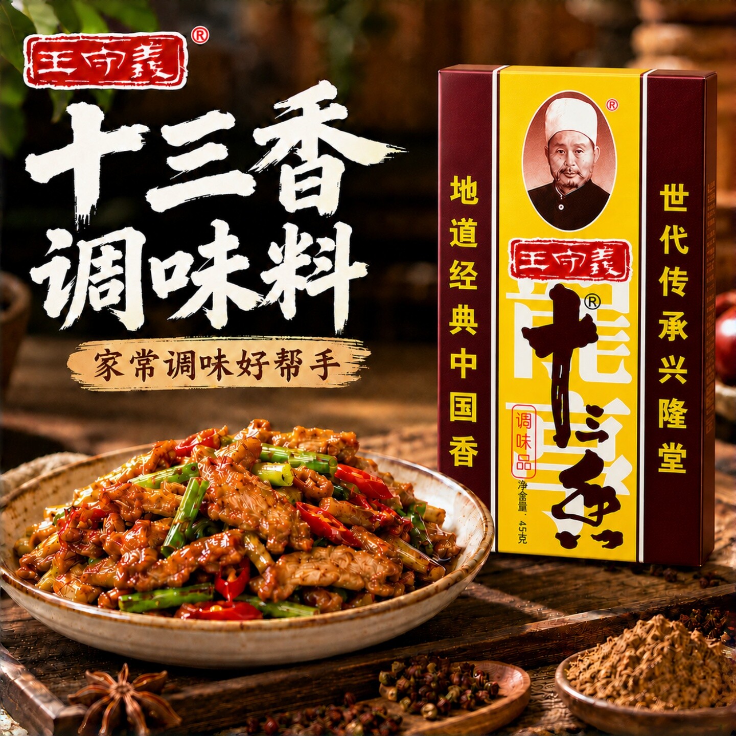 王守义正宗十三香调味料大全家用五香粉香料粉商用45g调味品中鹏