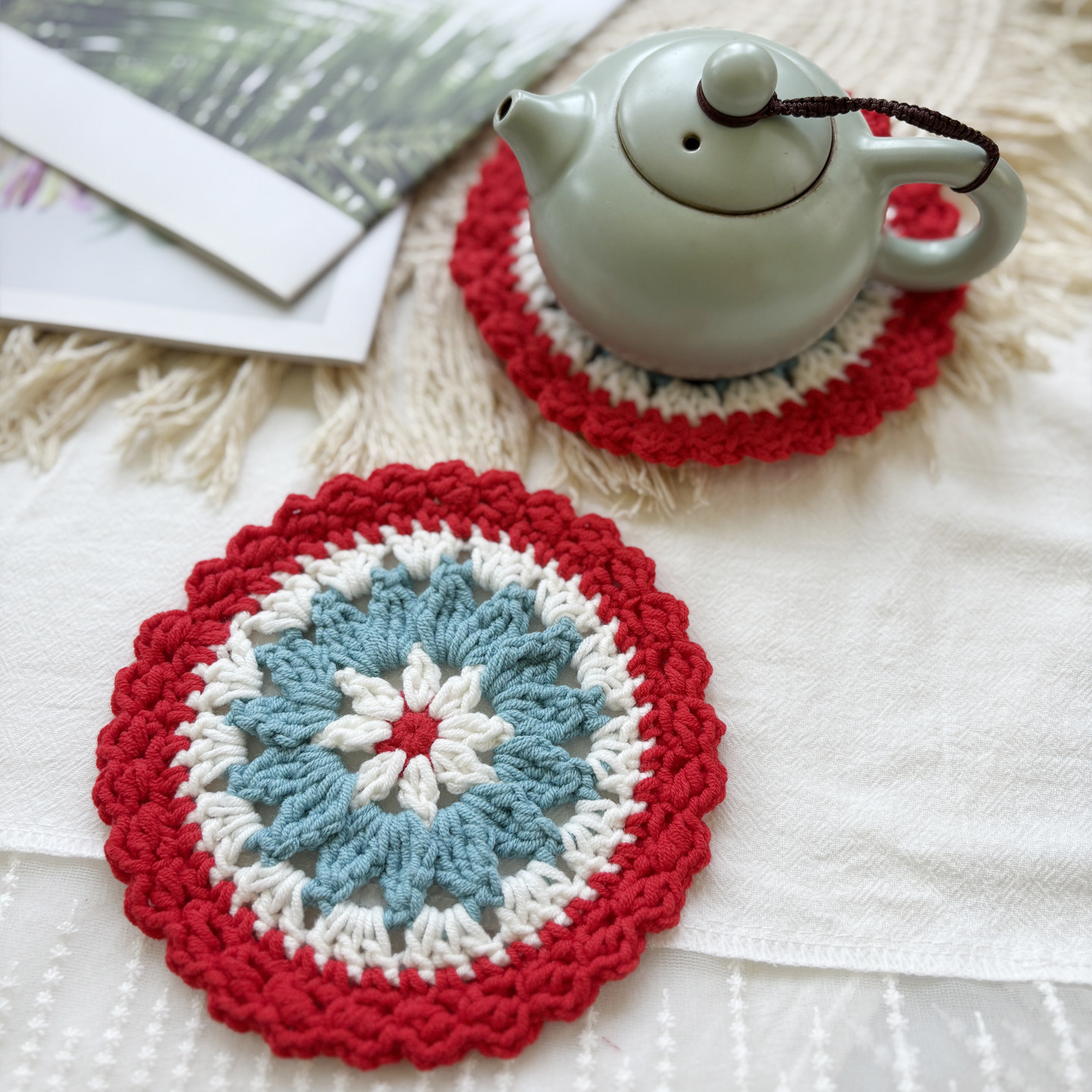 手工diy小花杯垫隔热垫钩针新手勾针入门毛线工具包编织材料包,服饰配件/皮带/帽子/围巾,DIY编织材料包,淘宝优惠券,粉丝福利购,淘宝优惠卷