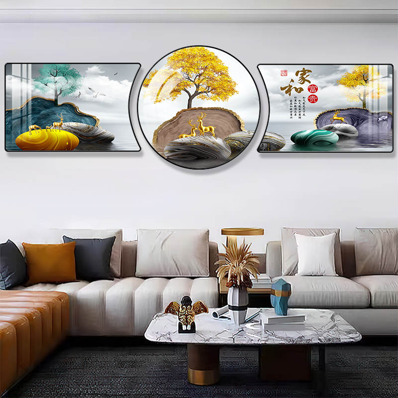 客厅装饰画福禄双全壁画现代轻奢大气三联画寓意好沙发背景墙挂画