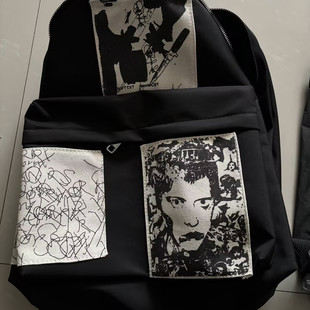 ERD23ss黑白艺术忧郁的富二代贴布书包学院风背包小众时尚双肩包