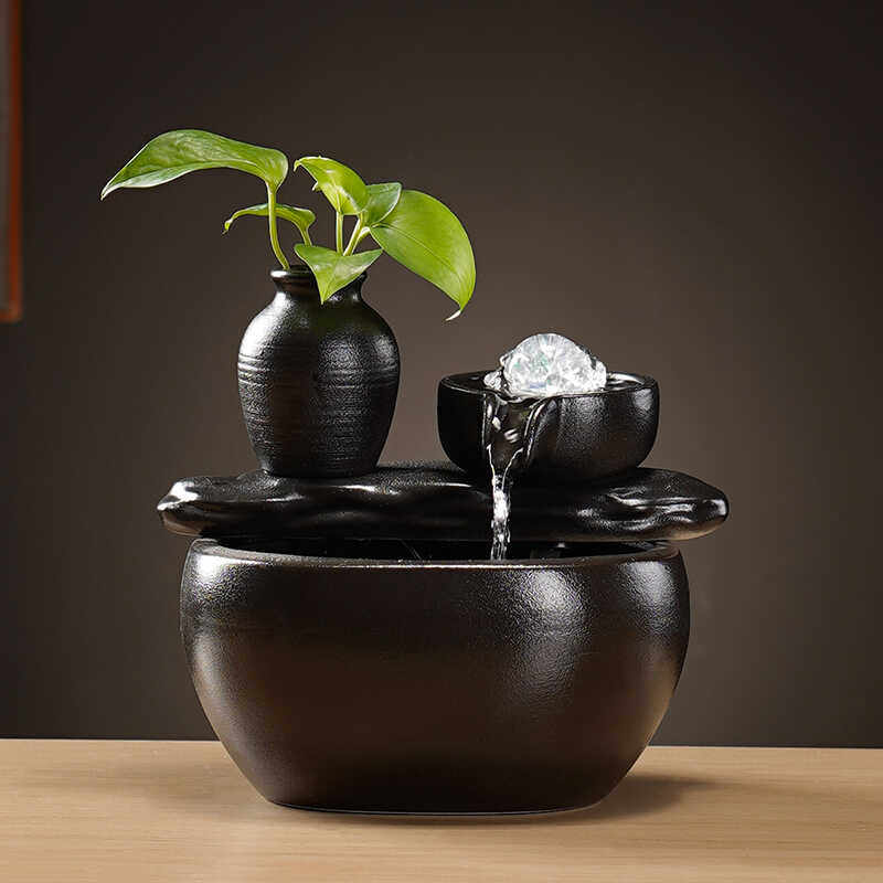 陶瓷流水器摆件中式喷泉装饰水景桌面招财客厅桌面玄关办公室鱼缸,家居饰品,流水摆件,淘宝优惠券,粉丝福利购,淘宝优惠卷