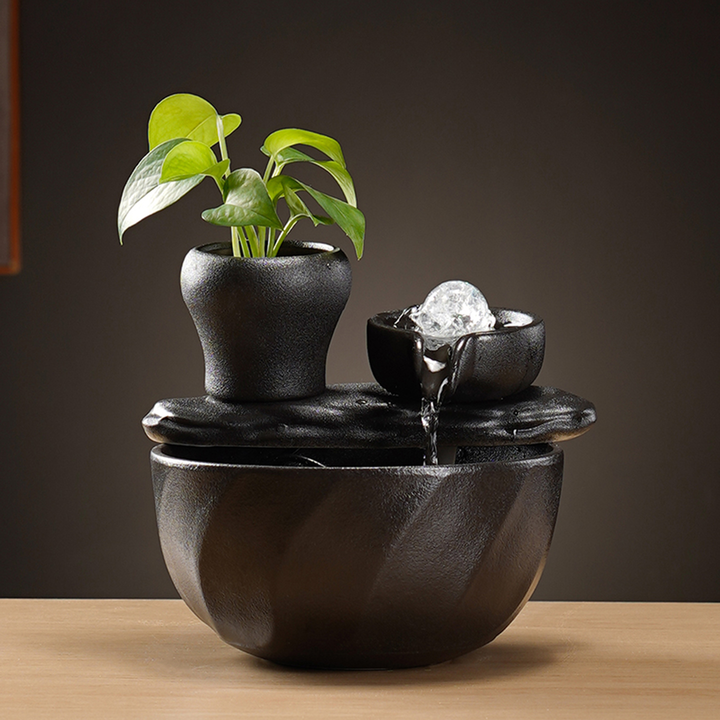 创意陶瓷循环流水摆件办公室客厅桌面装饰茶几玄关喷泉景USB水泵