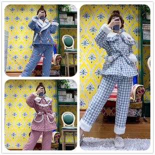 甜美宽松女可外穿家居服套装 晨晨 三层夹棉加厚加绒女秋冬季