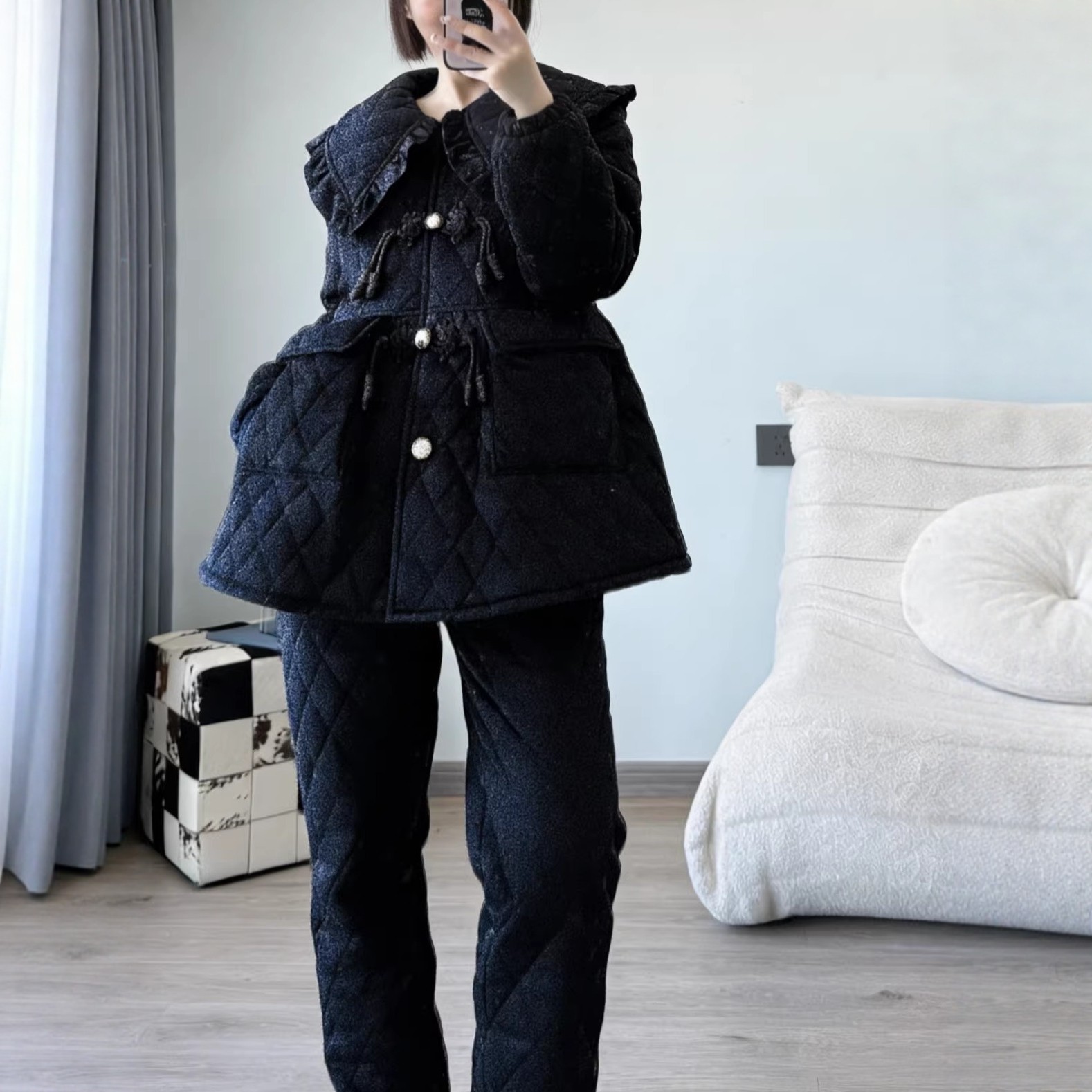 pinkgrape冬季黑色三层夹棉加厚珊瑚绒睡衣女套装甜美宽松可外穿,女士内衣/男士内衣/家居服,睡衣/家居服套装,淘宝优惠券,粉丝福利购,淘宝优惠卷