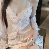 蕾丝吊带短裤 纯欲风法式 带胸垫三件套家居服 新款 冰雪丝睡衣春季