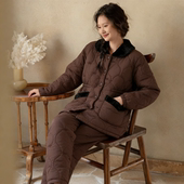 新款 可外穿家居服套装 羽绒服夹棉睡衣女士冬季 加绒加厚三层大码