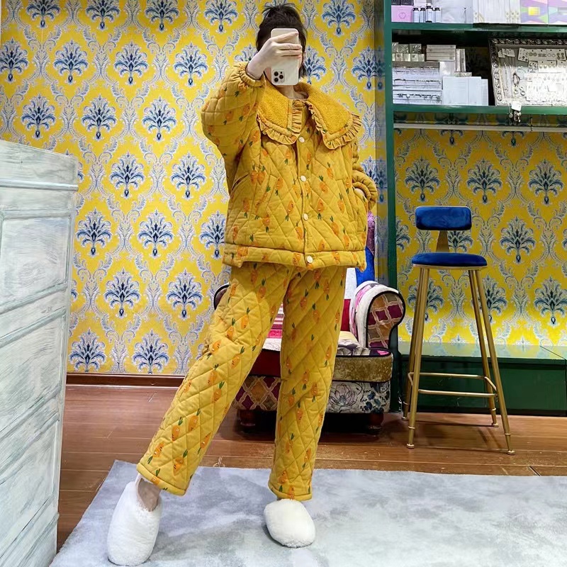 加绒厚睡衣家居服夹棉家居服女