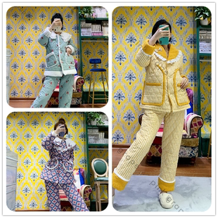 棉袄保暖女可外穿家居服套装 晨晨 三层夹棉女冬季