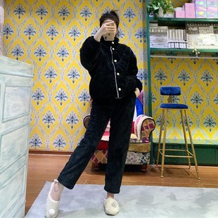 珊瑚绒女三层夹棉面包家居服休闲套装 清仓特价 睡衣可外穿韩国版