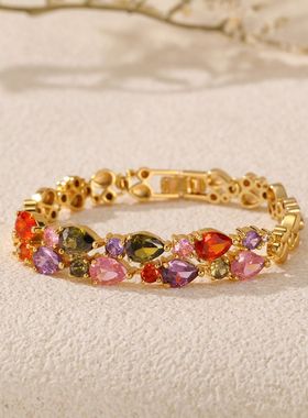 新款时尚简约手链优雅气质复古风法式女轻奢彩色锆石手饰饰品手链