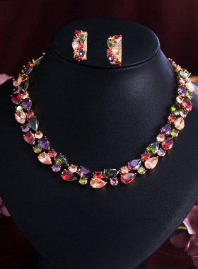 欧美时尚水晶项链耳环首饰套装新娘婚纱礼服时尚百搭饰品女装饰