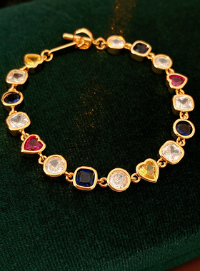 新款彩色水晶手链女小众设计感轻奢气质百搭中古饰送女友闺蜜首饰