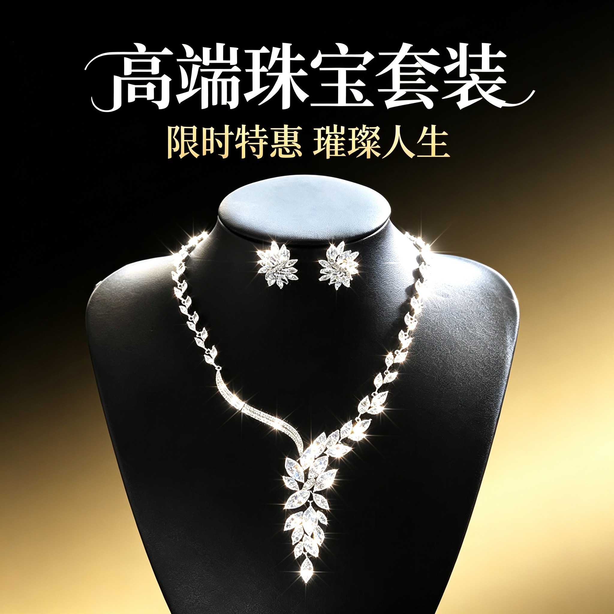 高级轻奢锆石项链耳环新娘结婚深V领婚纱礼服套链晚会礼服配饰