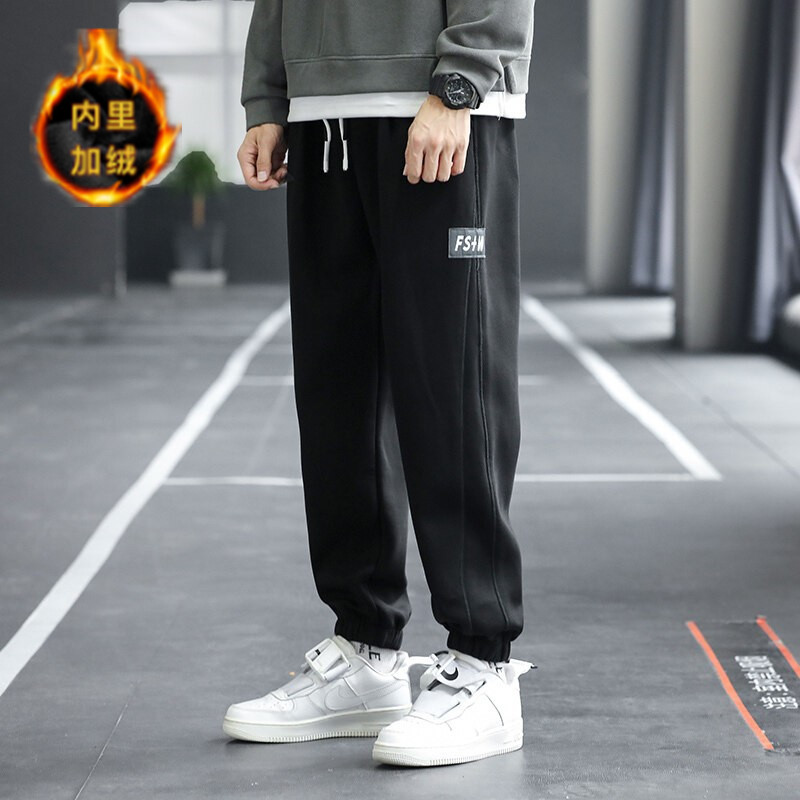 秋冬季新款加绒卫裤男宽松运动九分裤XZ712-5-2221加绒-P50,男装休闲裤,星座1112-5（原712-5）