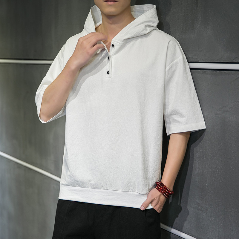 春夏季新款港风连帽短袖T恤宽松大码防嗮服XZ712-5-TX988--P40,男装T恤,星座1112-5（原712-5）