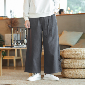 春秋季风棉麻裤男新中式复古宽松直筒裤XZ1112-5-K904-P60图片