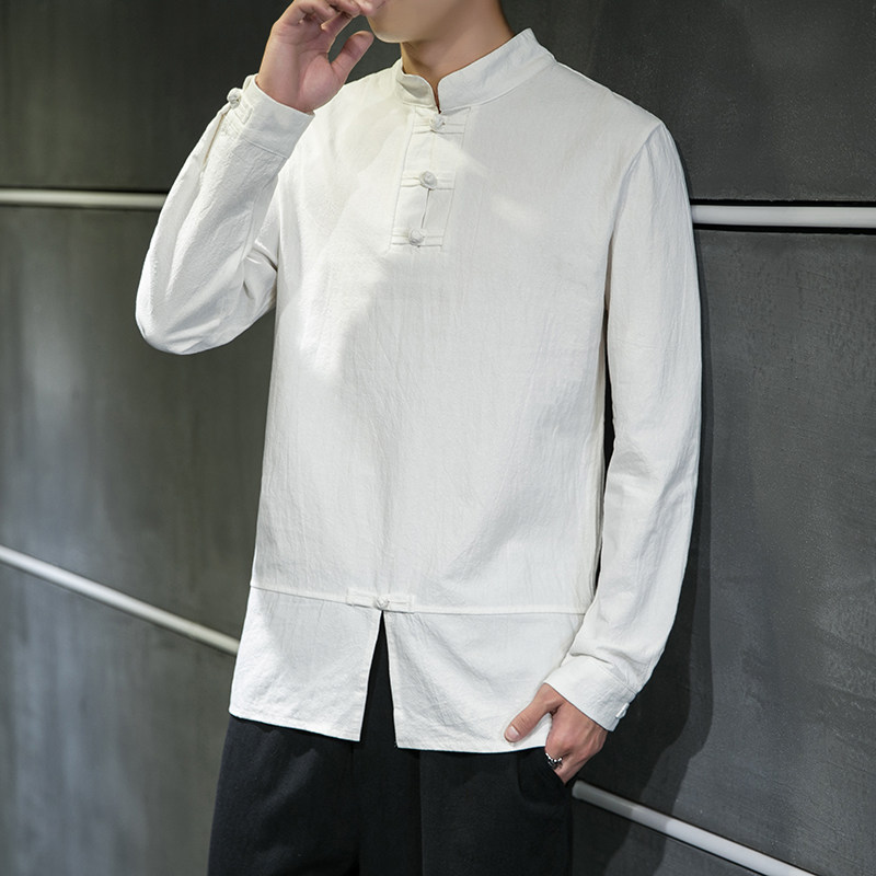 风春秋新款棉麻长袖T恤男宽松大码打底衫XZ712-5-TX168-P50图片